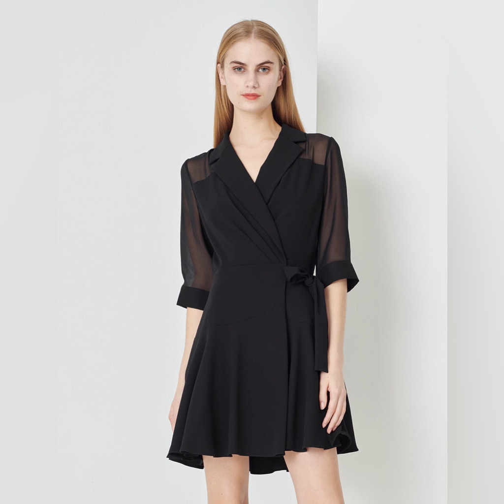 Maryling Black One-Piece Strappy Ruffled Skirt Suit Dress